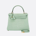 KELLY 28 – MATTE ALLIGATOR LEATHER VERT D’EAU (REVERSED STITCHING)